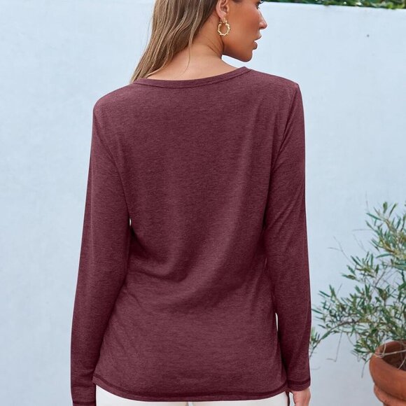 Women's 3 Pack Long Sleeve Tops - Black, Winedarkblue, Large - Picture 4 of 5